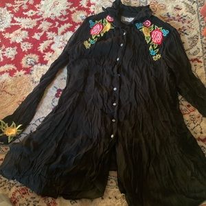 FLORAL BLACK SHIRTS WOMEN’S EMBROIDERED LONG SLEEVE BY VINTAGE COLLECTION